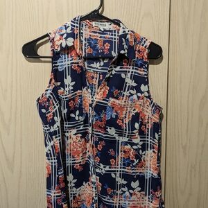 Express Women's Floral Sleeveless Top - Blue and Orange
